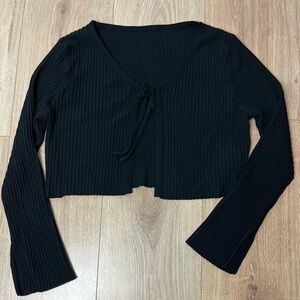 Black Ribbed Cropped Tie Front Cardigan size Large